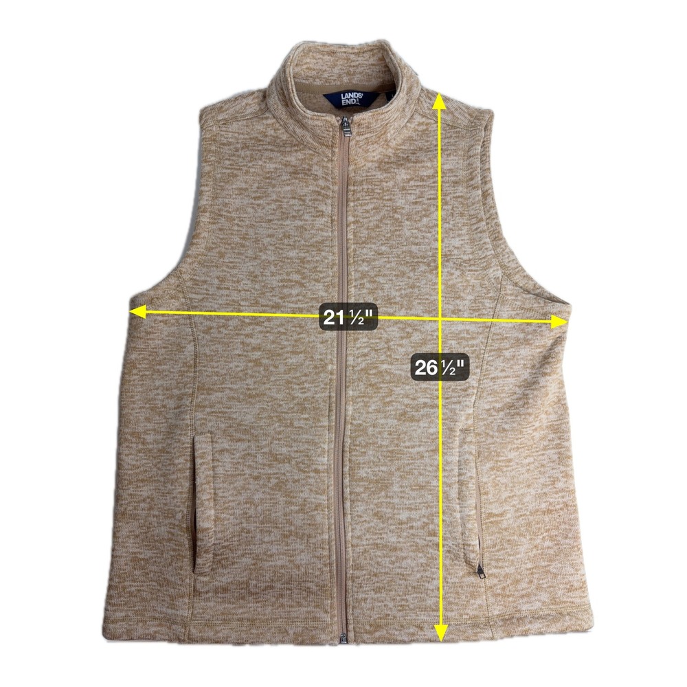 Lands End Oeko-Tex Fleece Vest Full Zip Tan Marled Pockets Womens Large 14-16 - Picture 10 of 10